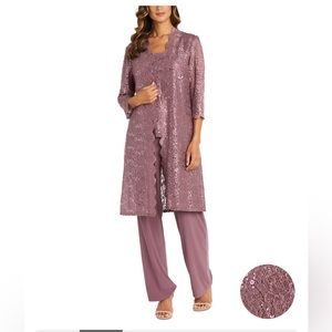 3-Pc. Sequined Lace Pantsuit & Jacket perfectly elegant for upcoming occasions.